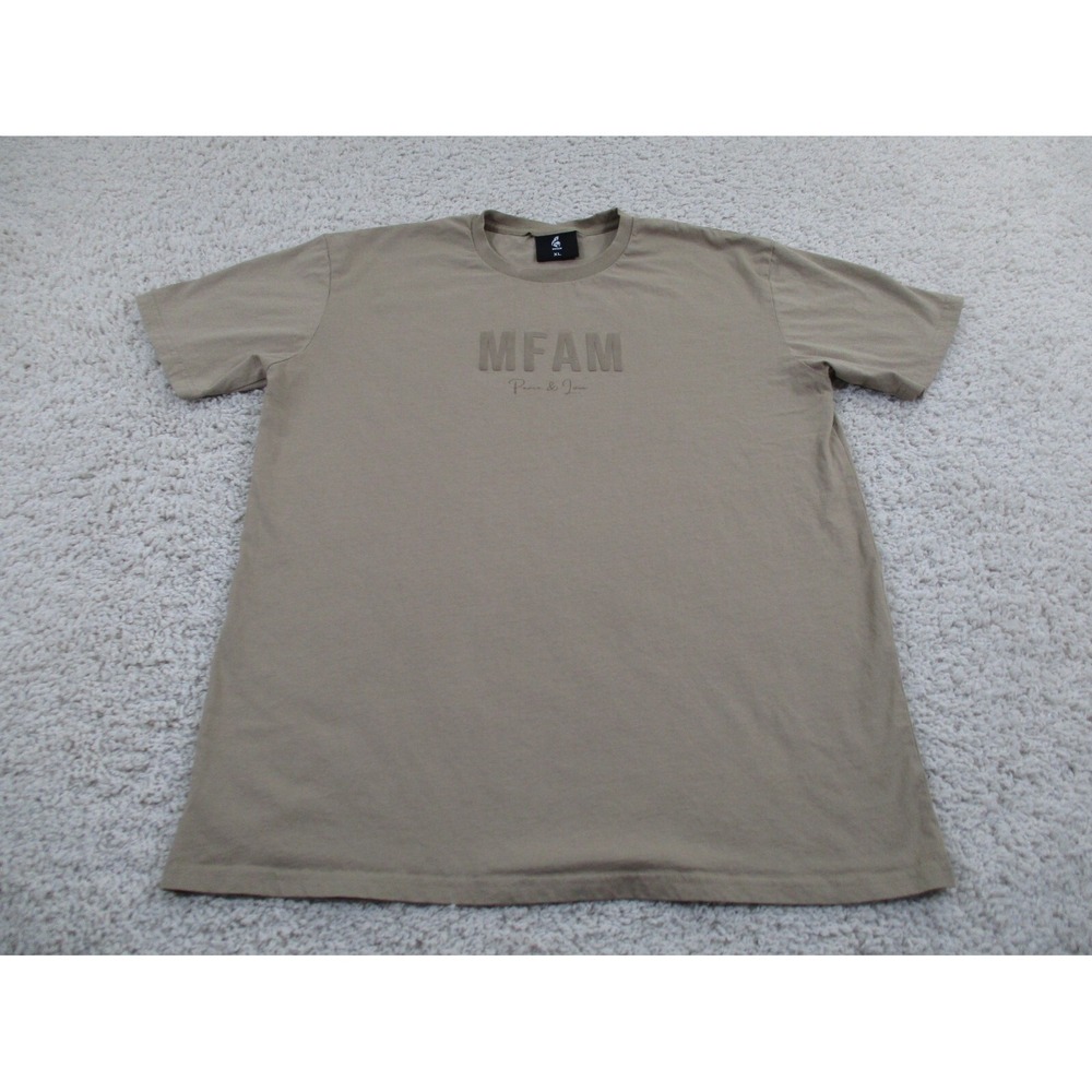 MFAM Shirt Mens Extra Large Beige Brown Peace Love Designer Cotton Modern USA